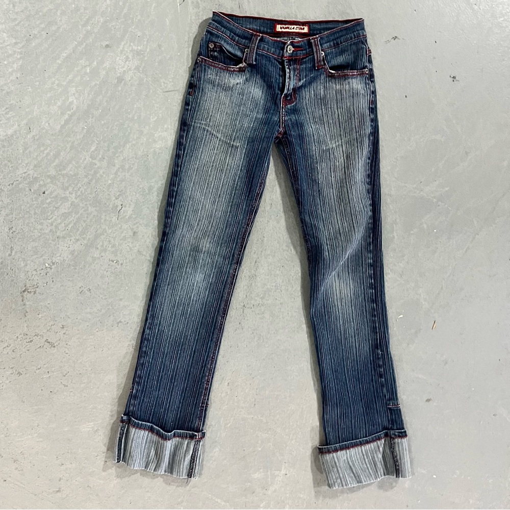 Vintage Vanilla Star Denim Jeans Cuff Red Stitching Faded Size 7